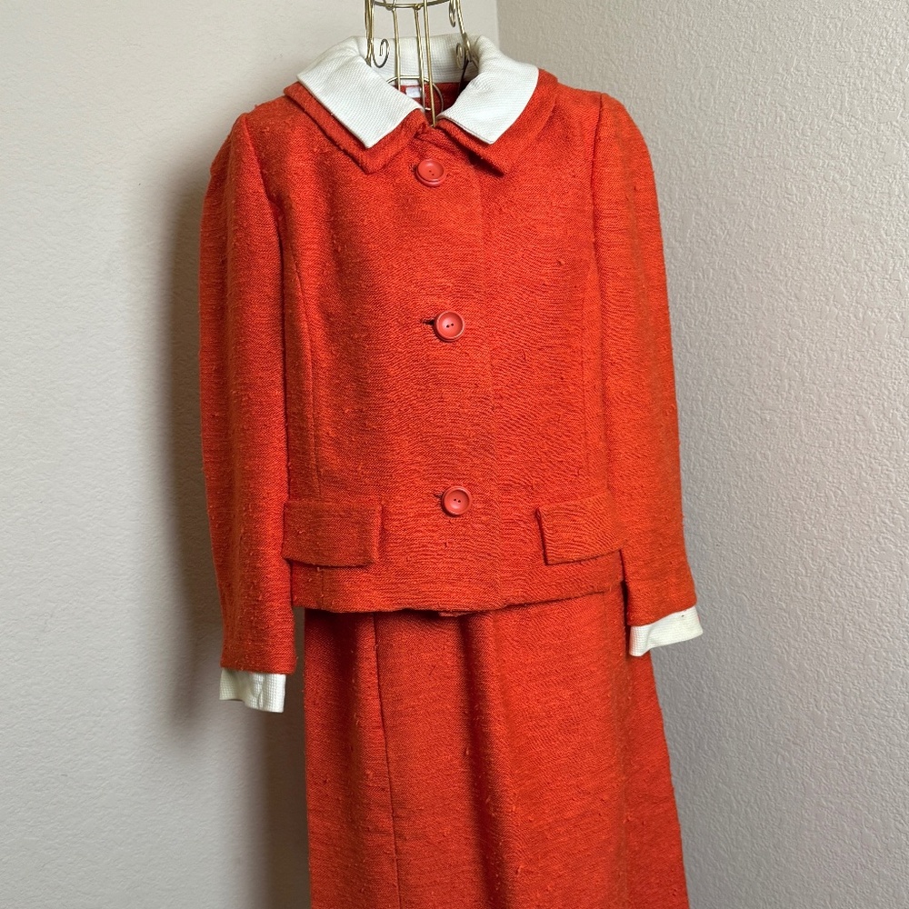 Vintage 1960s Costume Orange Skirt Suit Jackie O Mod Retro Mad Men Halloween